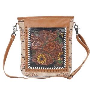 Myra Bag leather sunflower purse with *sunflower shoulder strap